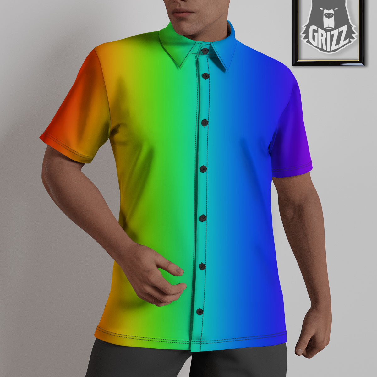 Shades Rainbow Print Pattern Untucked Shirts-grizzshop