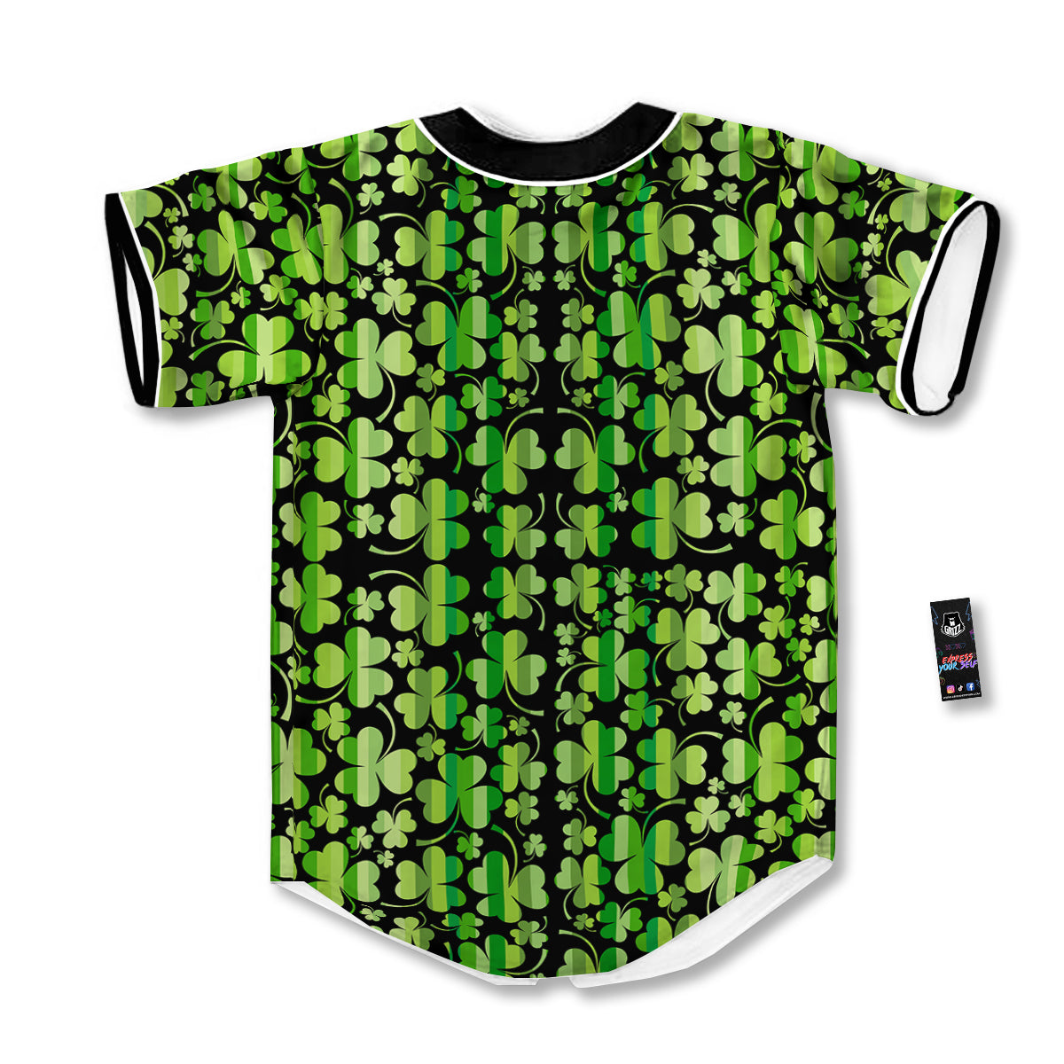Shamrock Green And Black Print Pattern Baseball Jersey-grizzshop