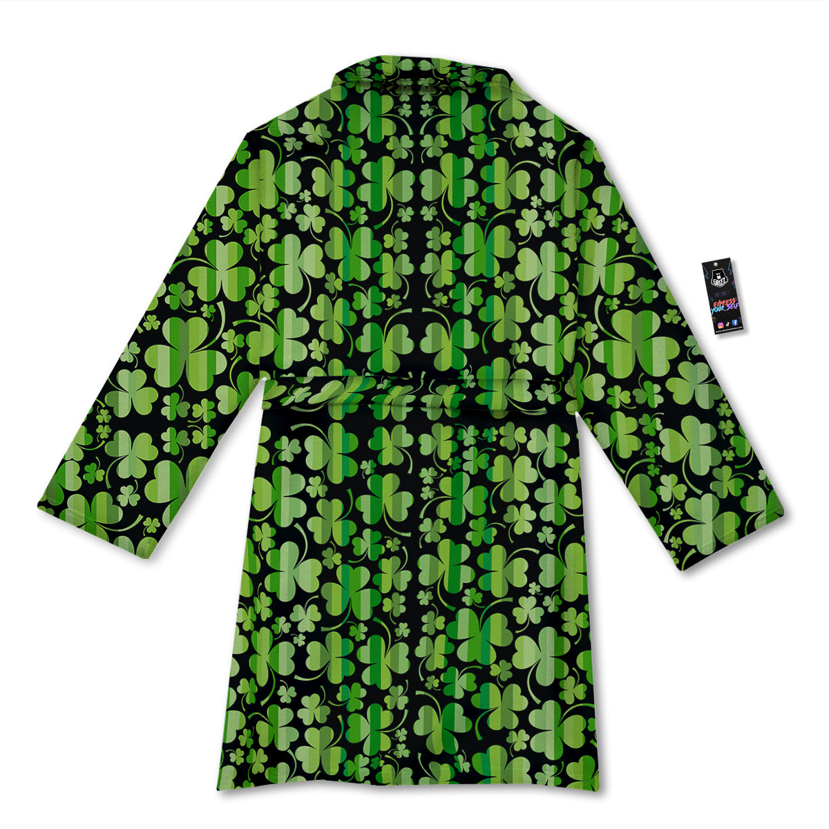 Shamrock Green And Black Print Pattern Bathrobe-grizzshop