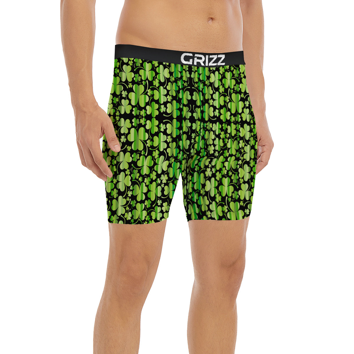 Shamrock Green And Black Print Pattern Boxer Briefs-grizzshop
