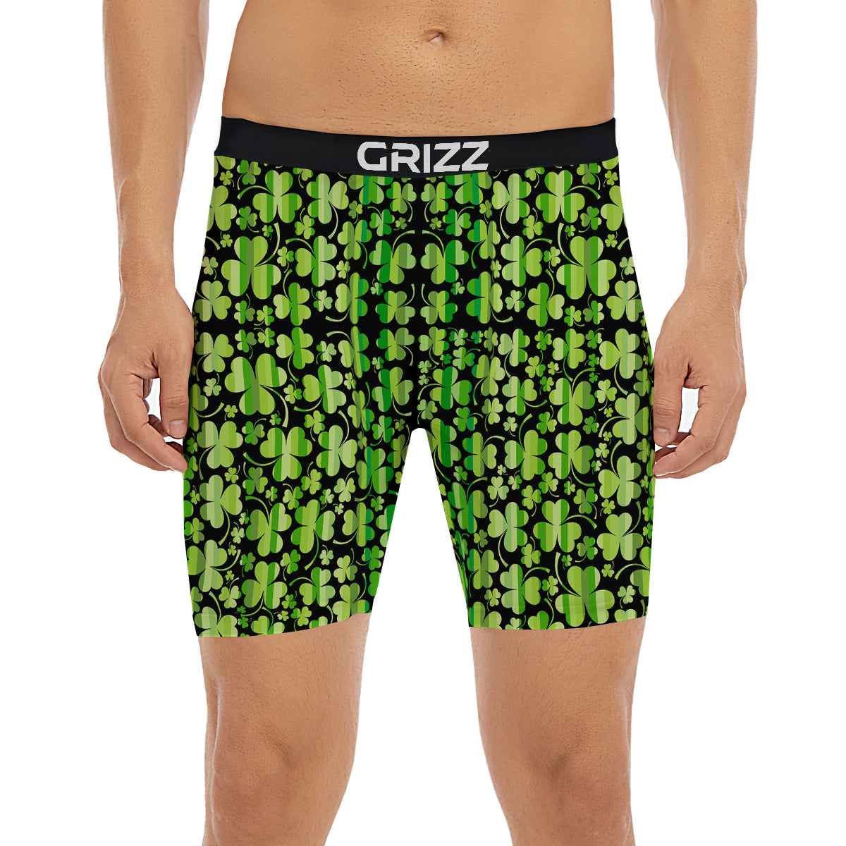 Shamrock Green And Black Print Pattern Boxer Briefs-grizzshop