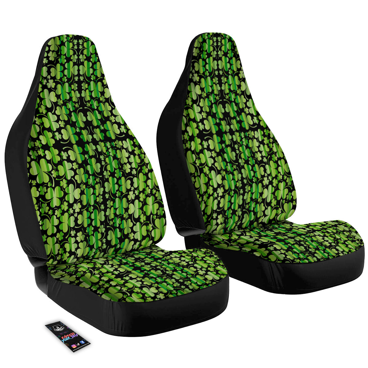 Shamrock Green And Black Print Pattern Car Seat Covers-grizzshop