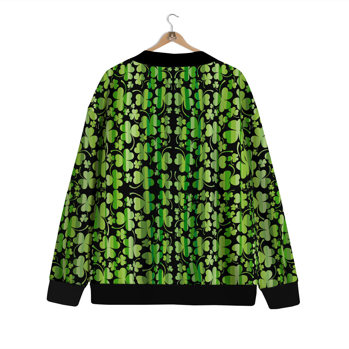 Shamrock Green And Black Print Pattern Cardigan-grizzshop