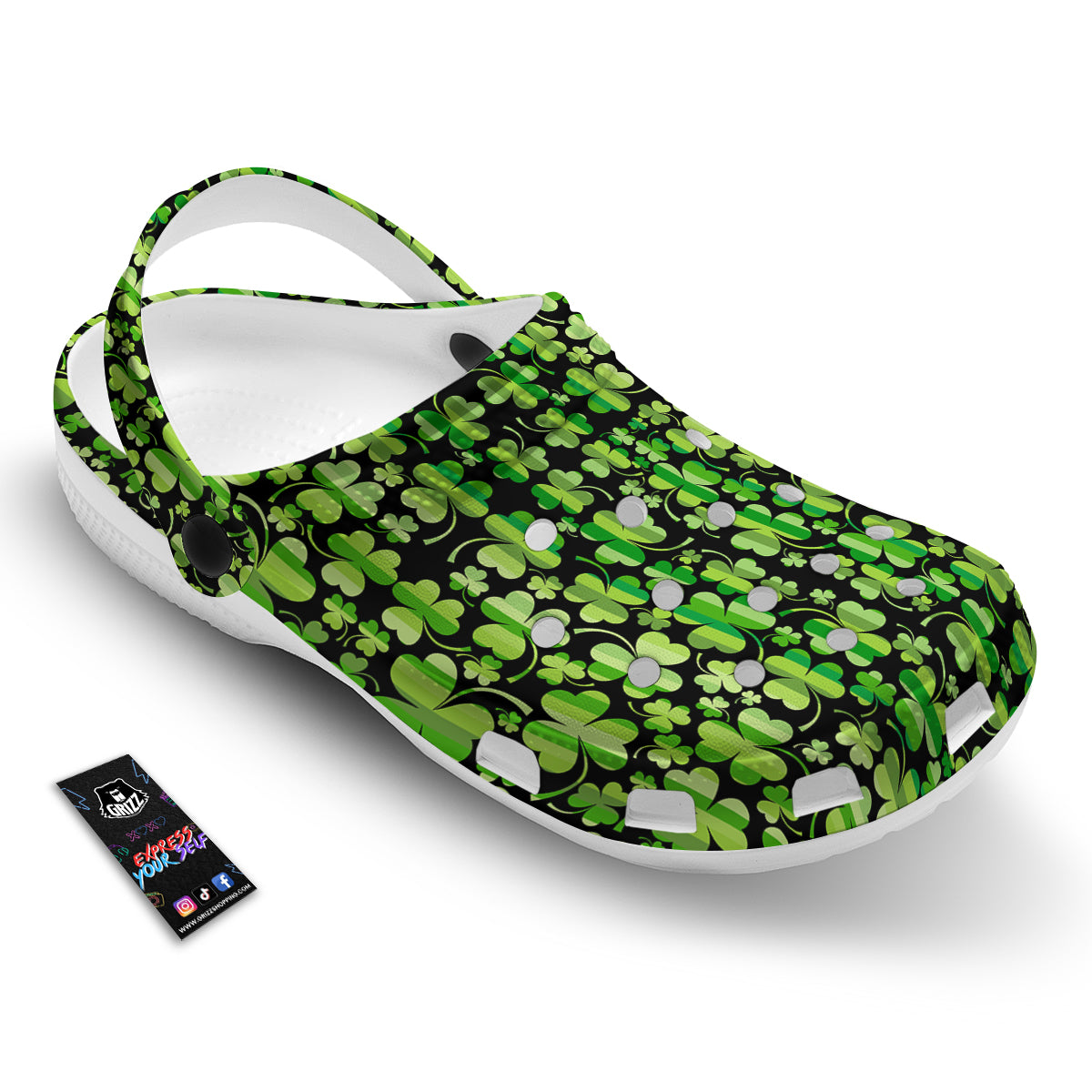 Shamrock Green And Black Print Pattern Clog-grizzshop