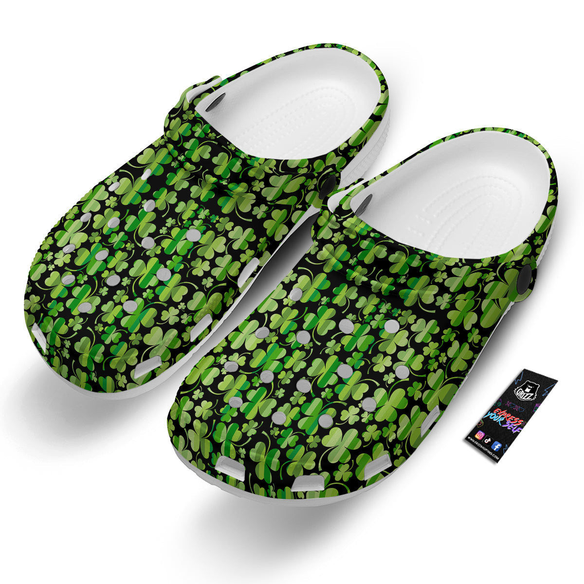 Shamrock Green And Black Print Pattern Clog-grizzshop