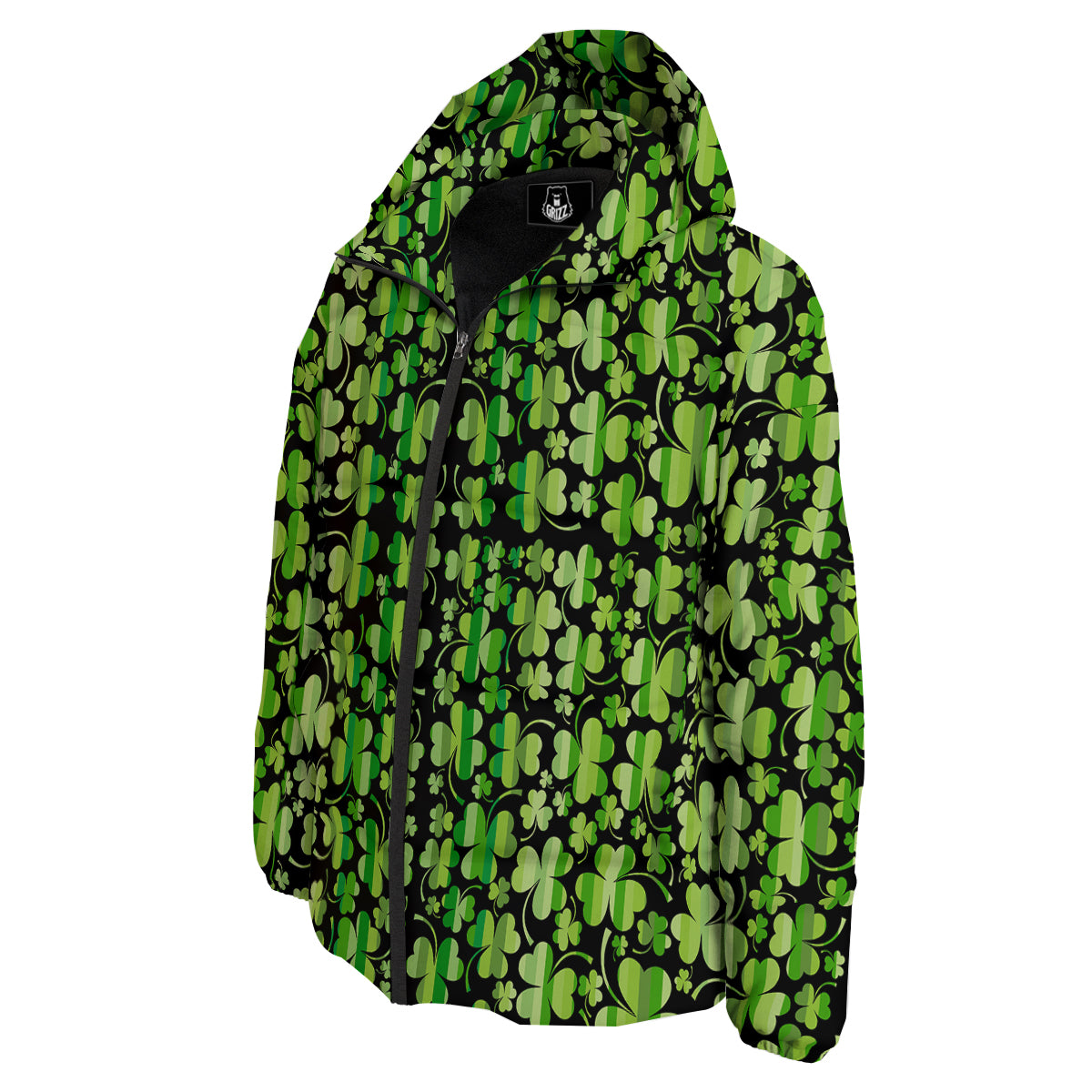 Shamrock Green And Black Print Pattern Down Jacket-grizzshop