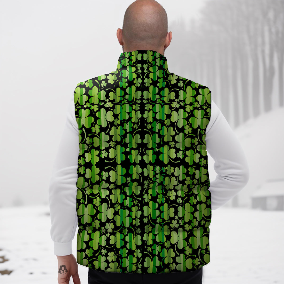 Shamrock Green And Black Print Pattern Down Vest