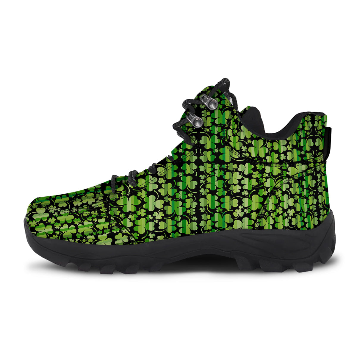 Shamrock Green And Black Print Pattern Hiking Shoes-grizzshop