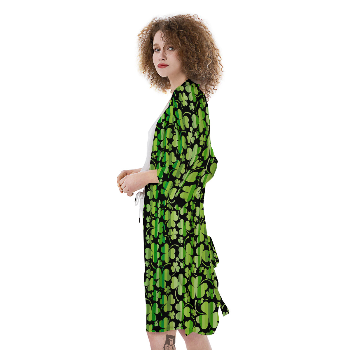Shamrock Green And Black Print Pattern Kimono-grizzshop