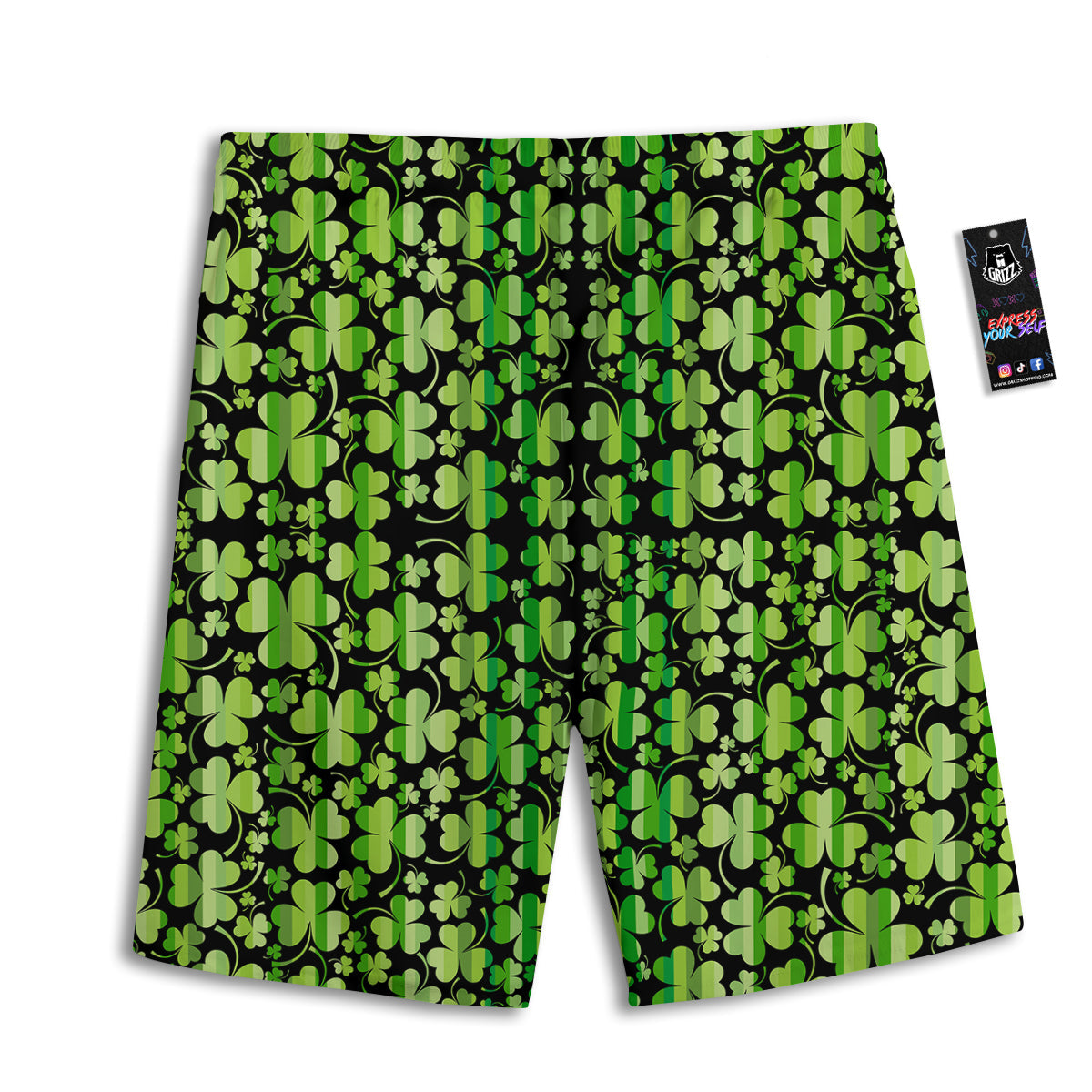 Shamrock Green And Black Print Pattern Men's Athletic Shorts