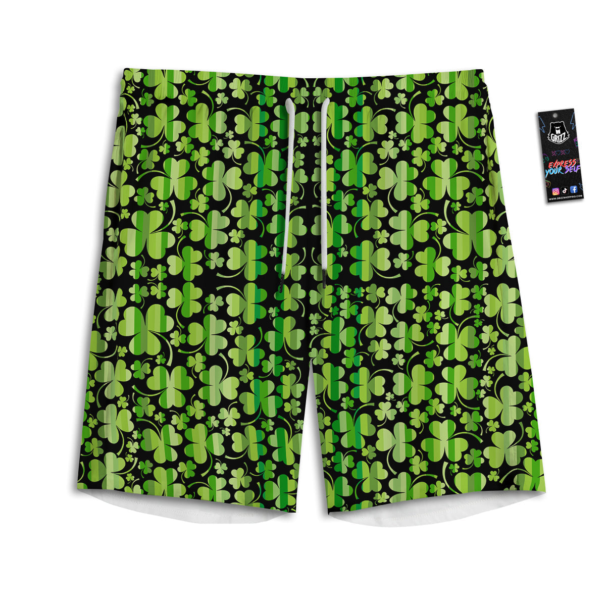 Shamrock Green And Black Print Pattern Men's Athletic Shorts