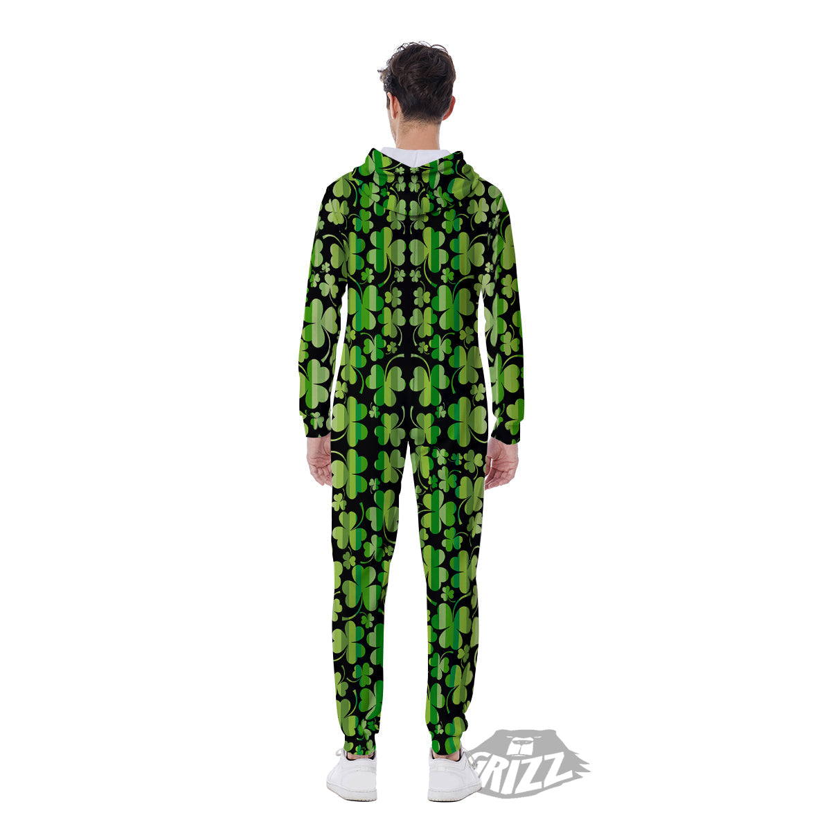 Shamrock Green And Black Print Pattern Men's Jumpsuit-grizzshop