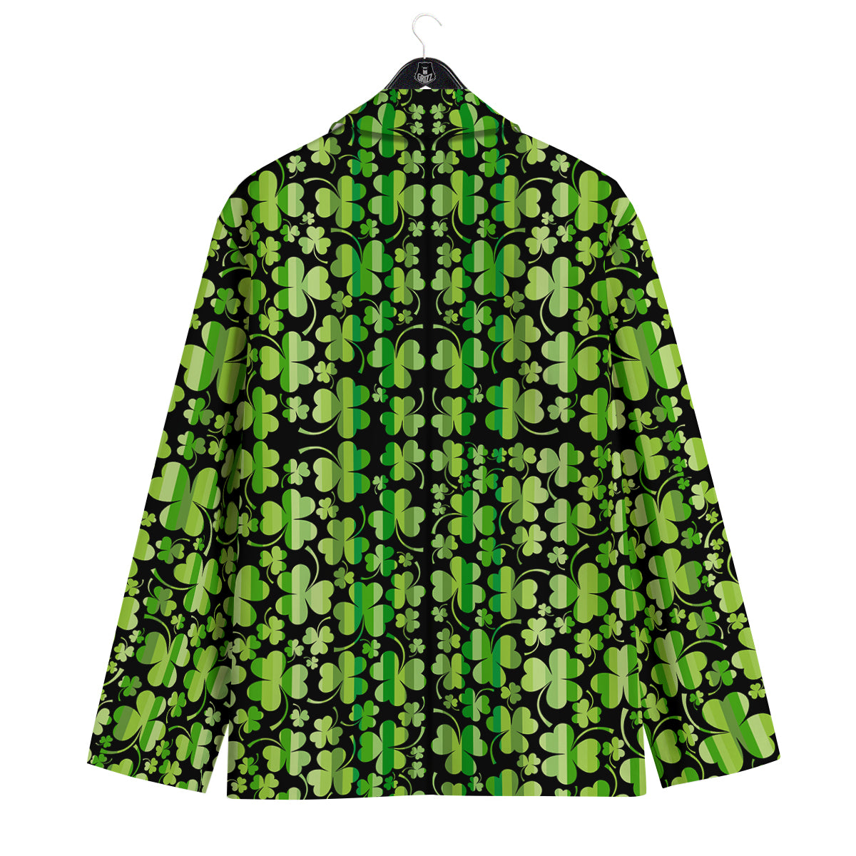 Shamrock Green And Black Print Pattern Men's Sport Coat-grizzshop