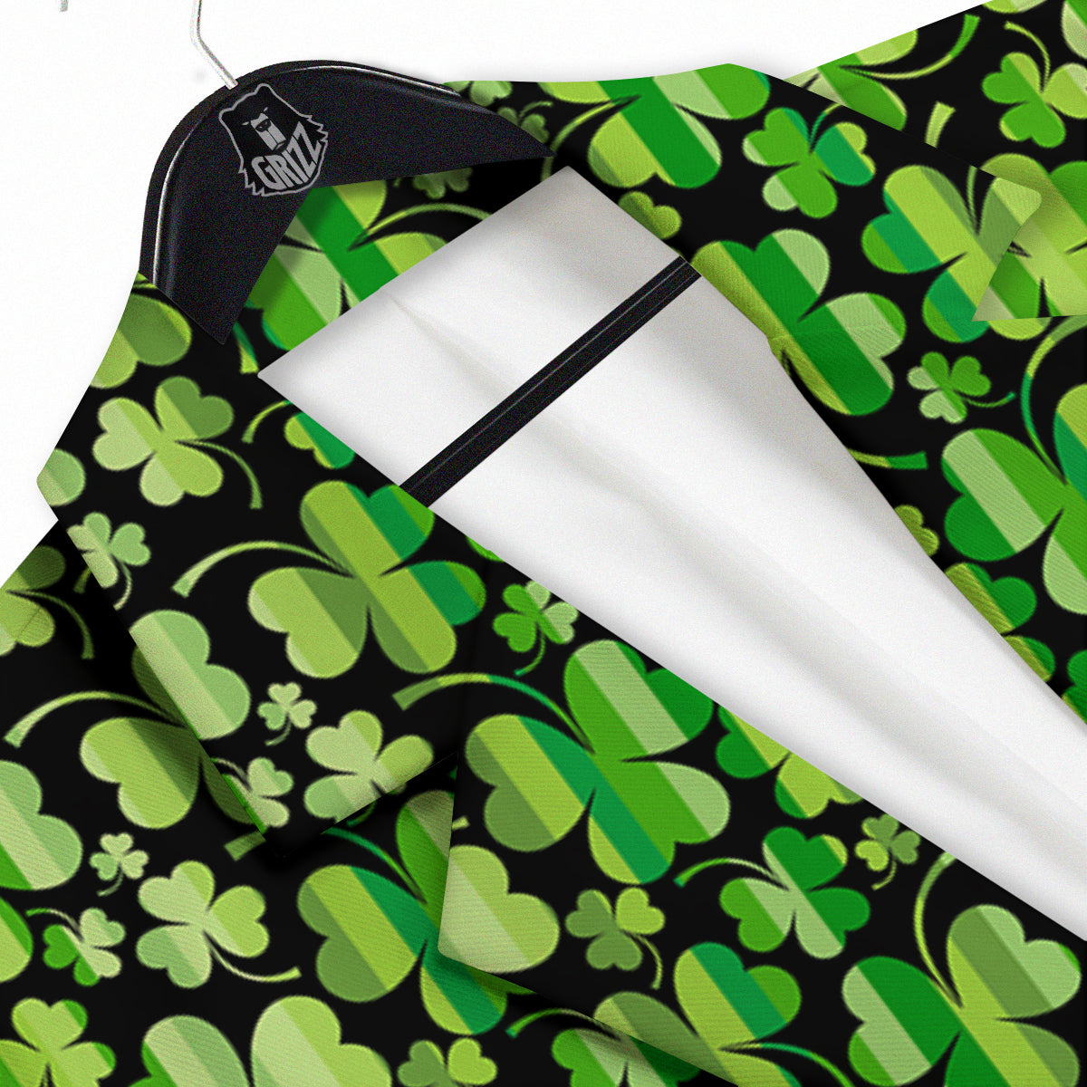 Shamrock Green And Black Print Pattern Men's Sport Coat-grizzshop