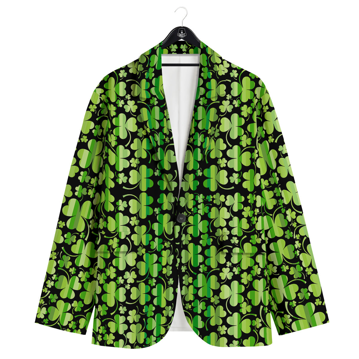 Shamrock Green And Black Print Pattern Men's Sport Coat-grizzshop