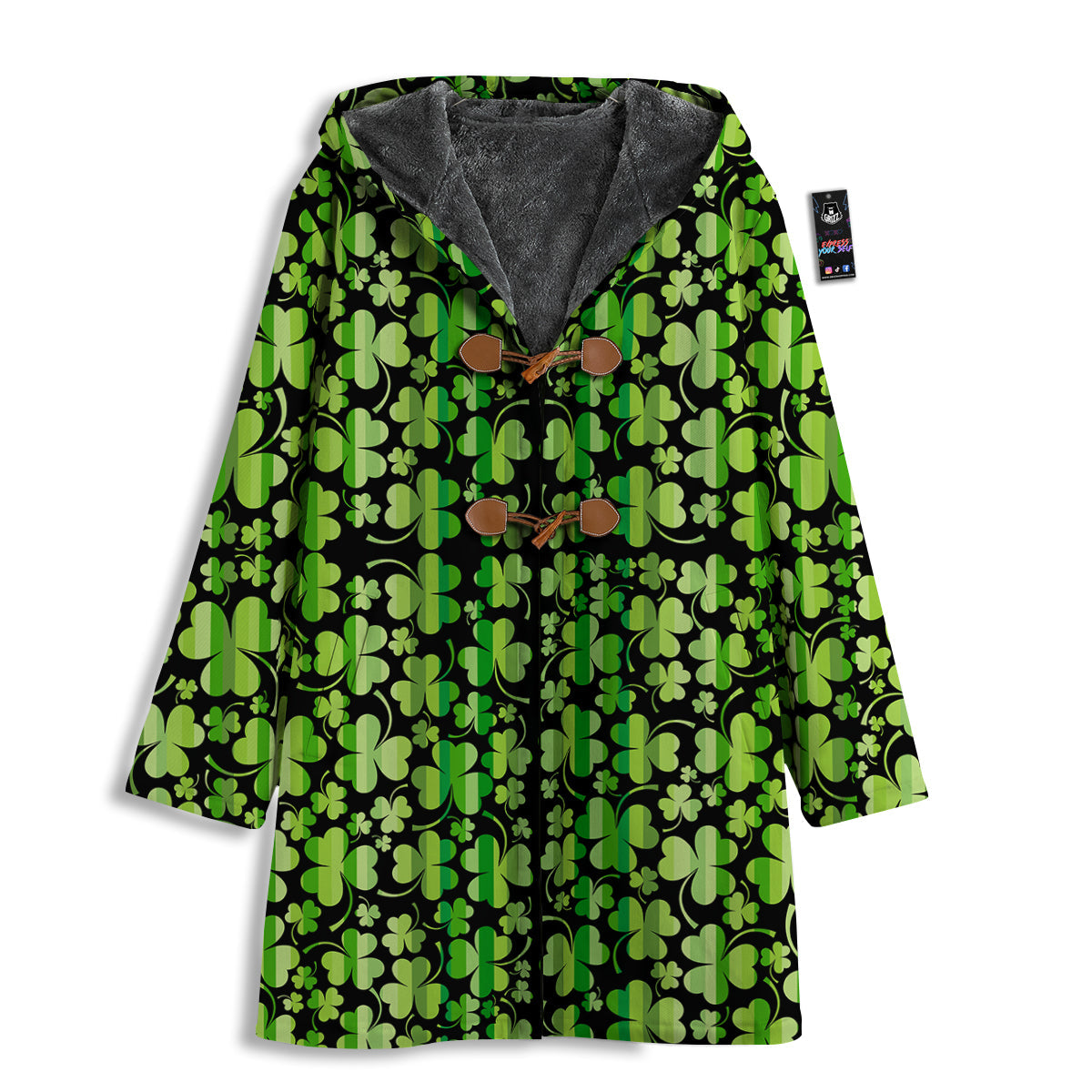 Shamrock Green And Black Print Pattern Men's Windbreaker Jacket-grizzshop