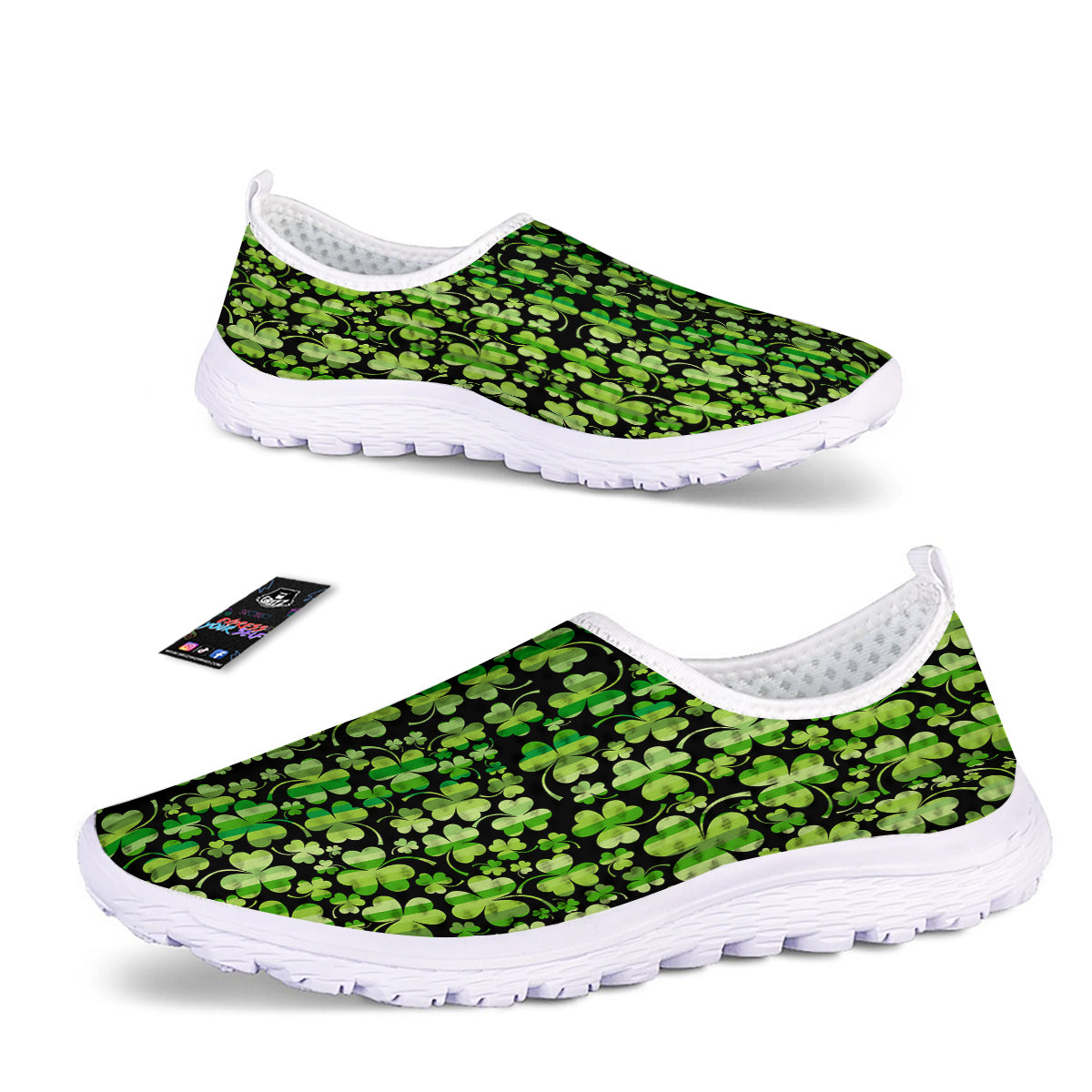 Shamrock Green And Black Print Pattern Nurse Shoes-grizzshop