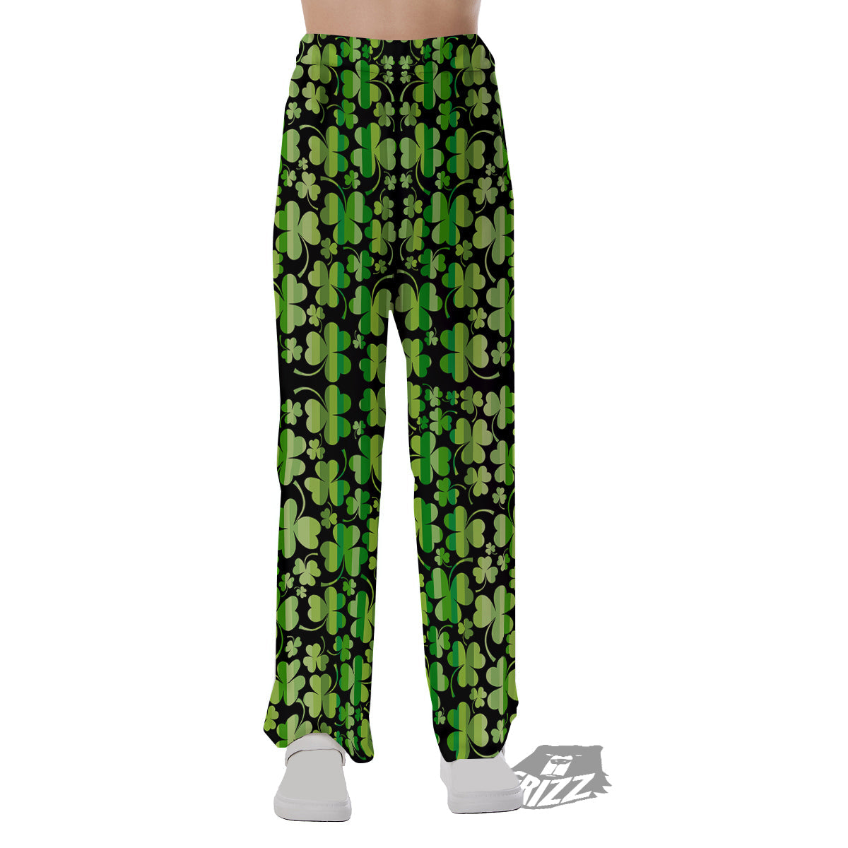 Shamrock Green And Black Print Pattern Pajama Pants-grizzshop