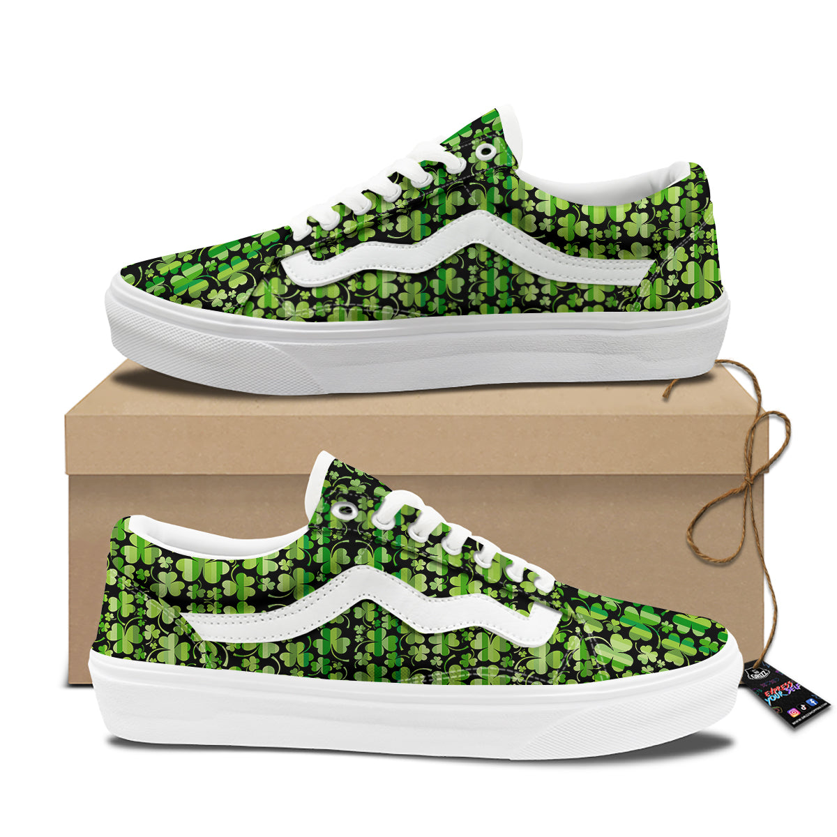 Shamrock Green And Black Print Pattern Skate Shoes-grizzshop