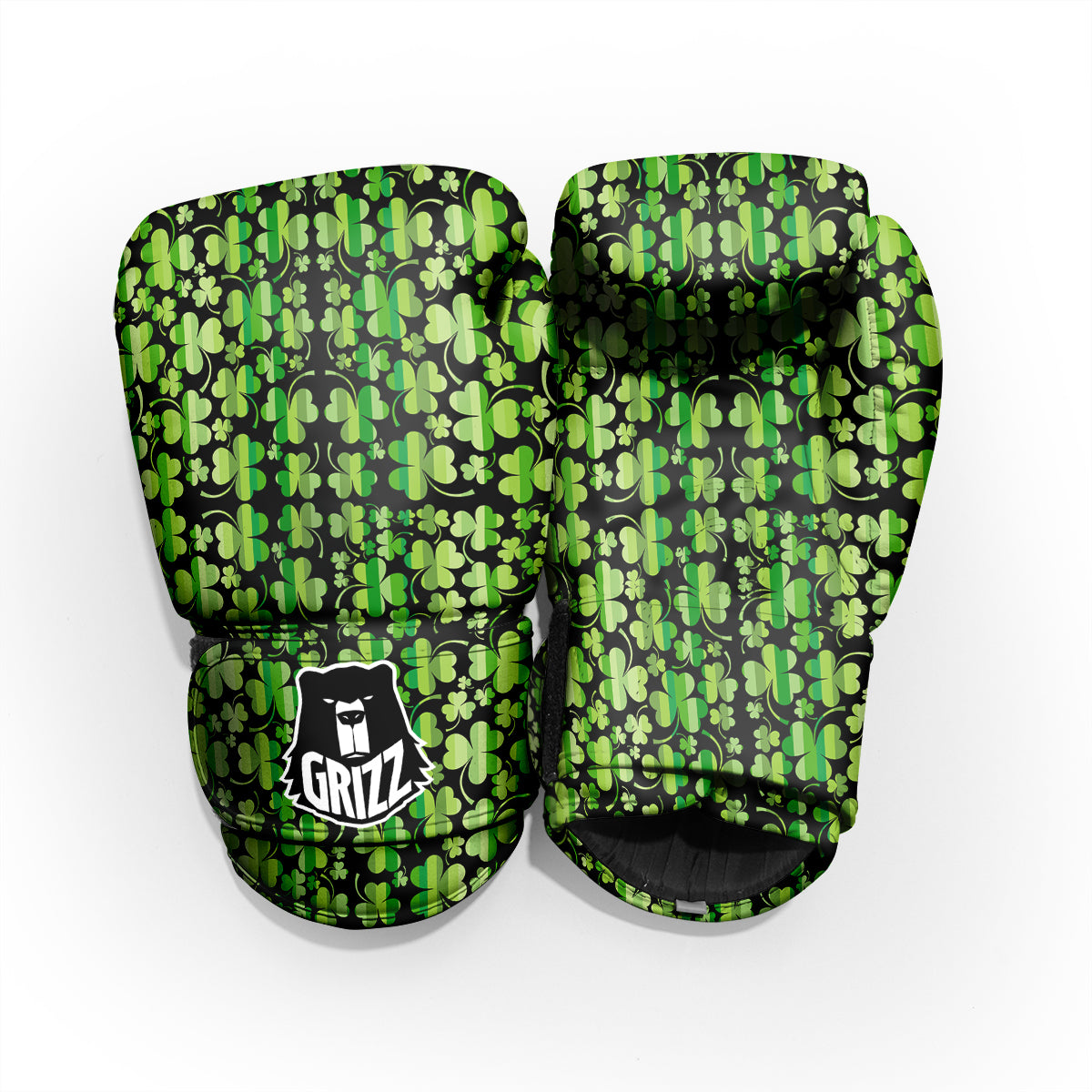 Shamrock Green And Black Print Pattern Pro Boxing Glove
