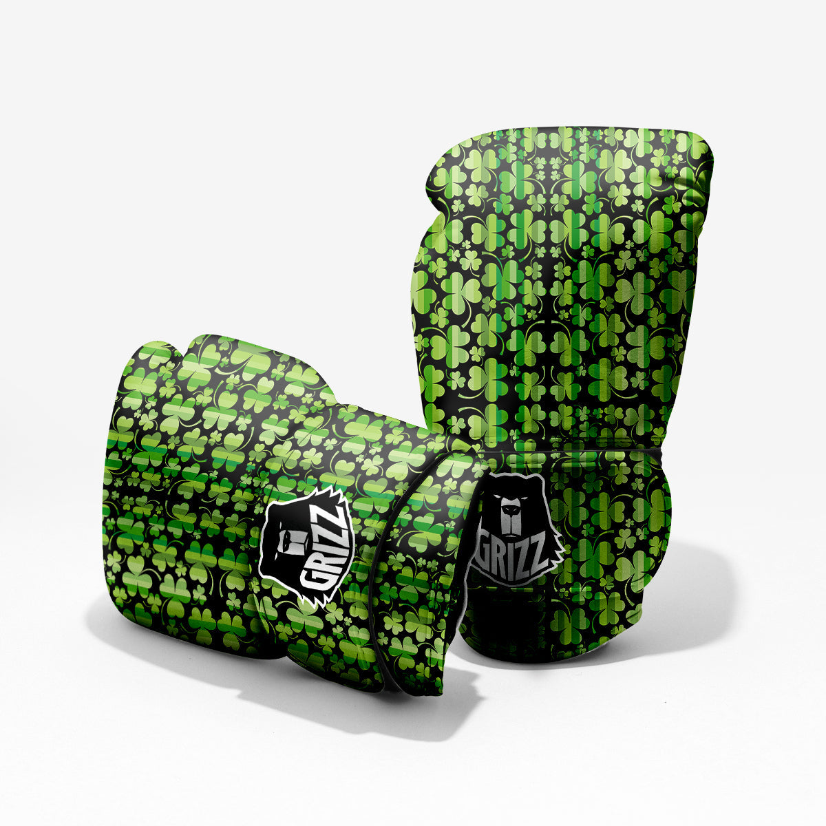 Shamrock Green And Black Print Pattern Pro Boxing Glove