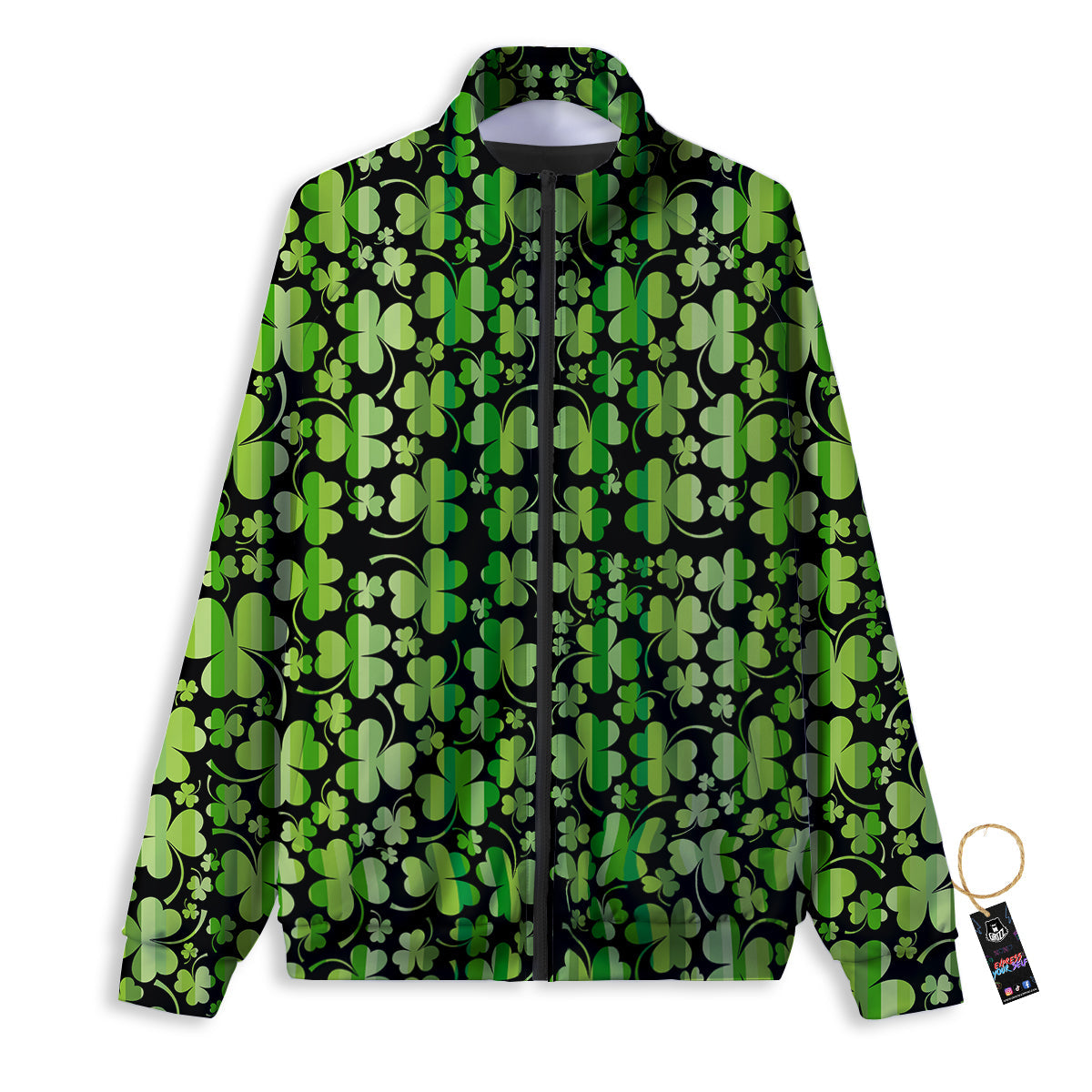 Shamrock Green And Black Print Pattern Track Jacket-grizzshop