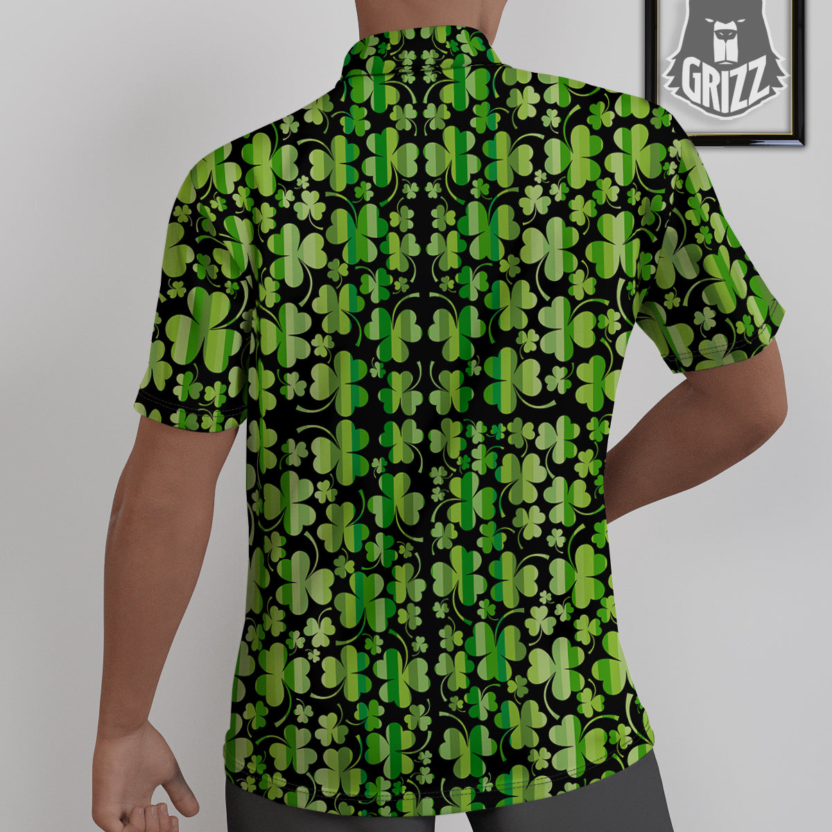 Shamrock Green And Black Print Pattern Untucked Shirts-grizzshop