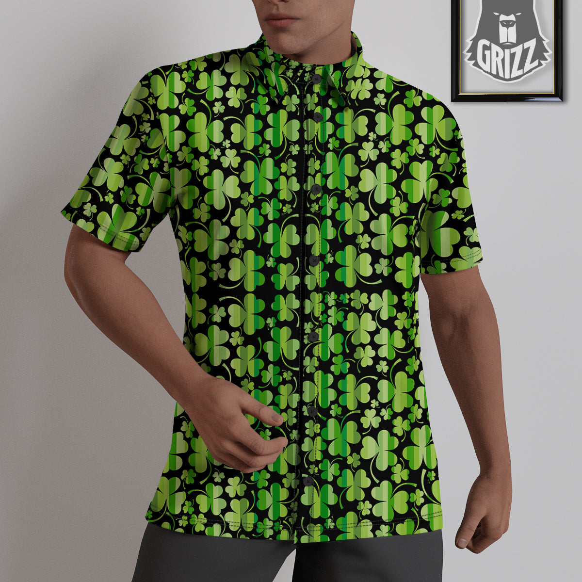 Shamrock Green And Black Print Pattern Untucked Shirts-grizzshop