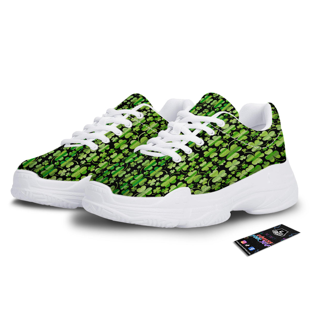 Shamrock Green And Black Print Pattern White Chunky Shoes-grizzshop