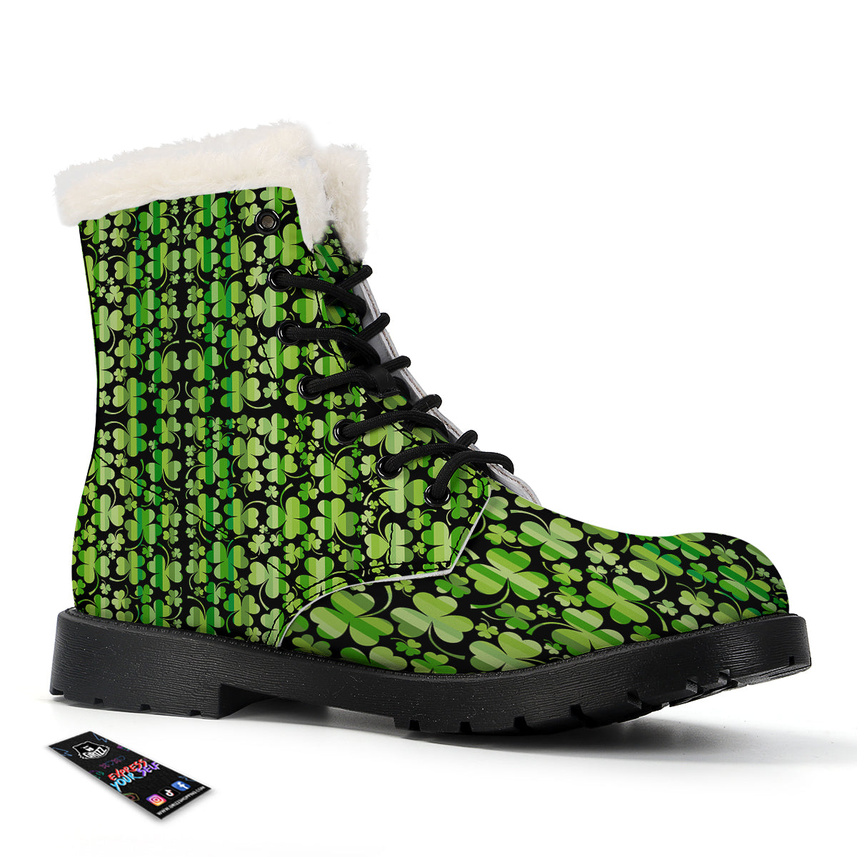 Shamrock Green And Black Print Pattern Winter Boots-grizzshop