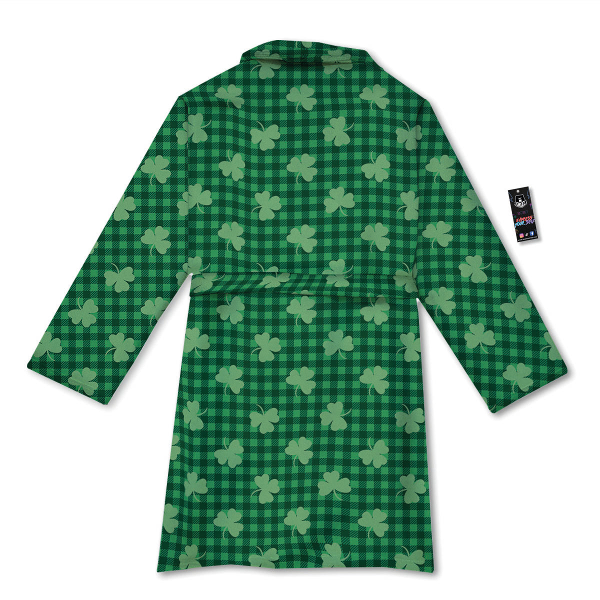 Shamrock Green Plaid Print Pattern Bathrobe-grizzshop