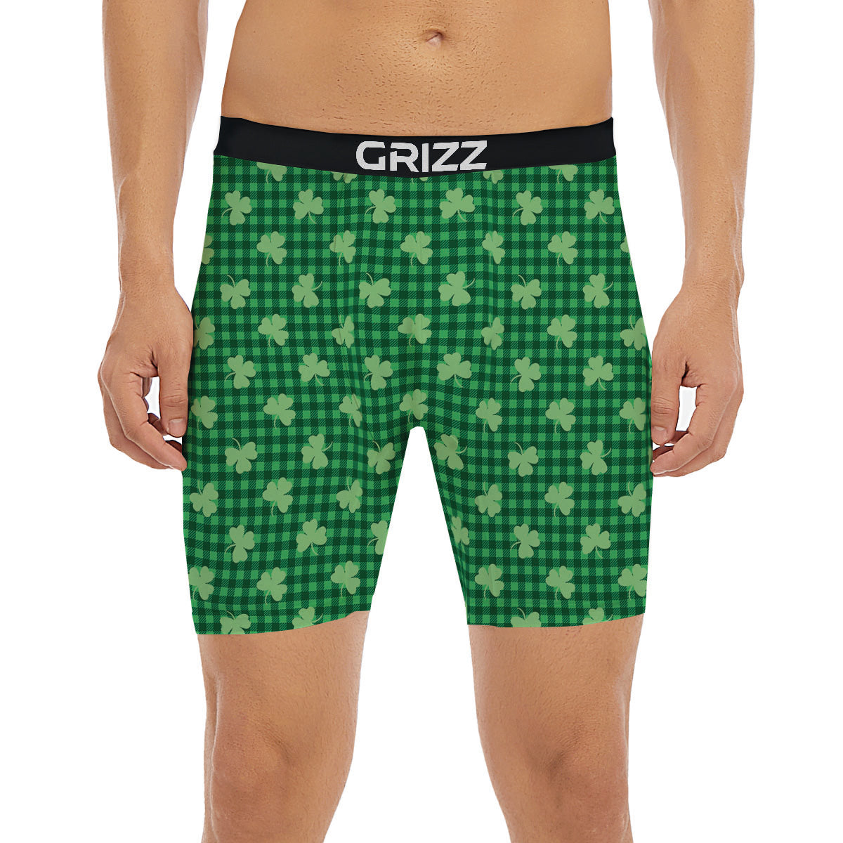Shamrock Green Plaid Print Pattern Boxer Briefs-grizzshop