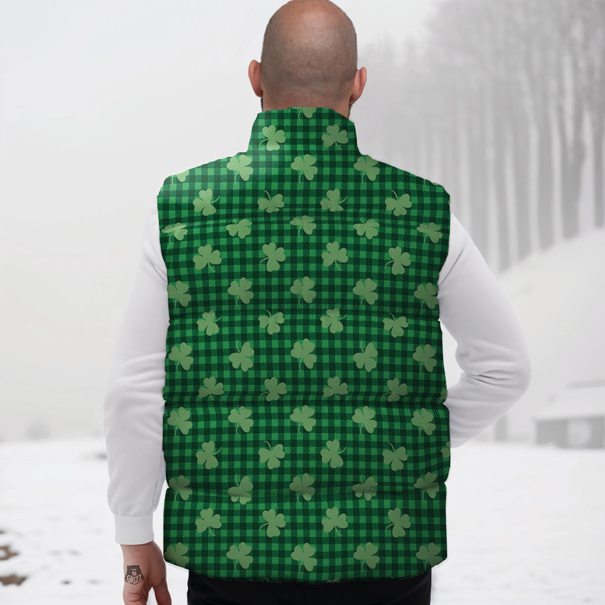 Shamrock Green Plaid Print Pattern Down Vest