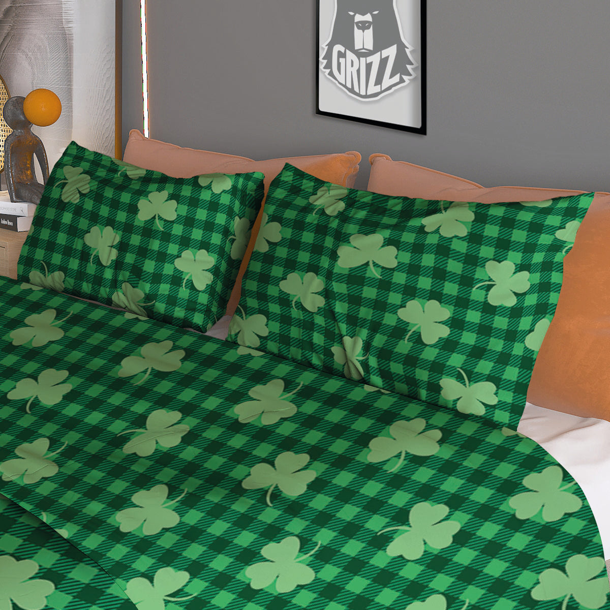 Shamrock Green Plaid Print Pattern Duvet Cover Bedding Set
