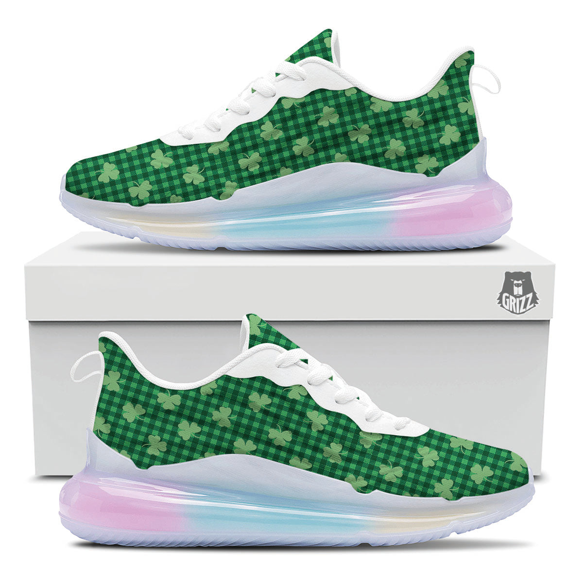 Shamrock Green Plaid Print Pattern Running Sneakers-grizzshop