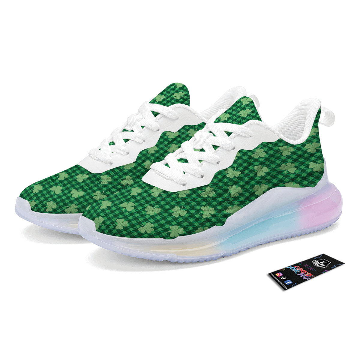 Shamrock Green Plaid Print Pattern Running Sneakers-grizzshop