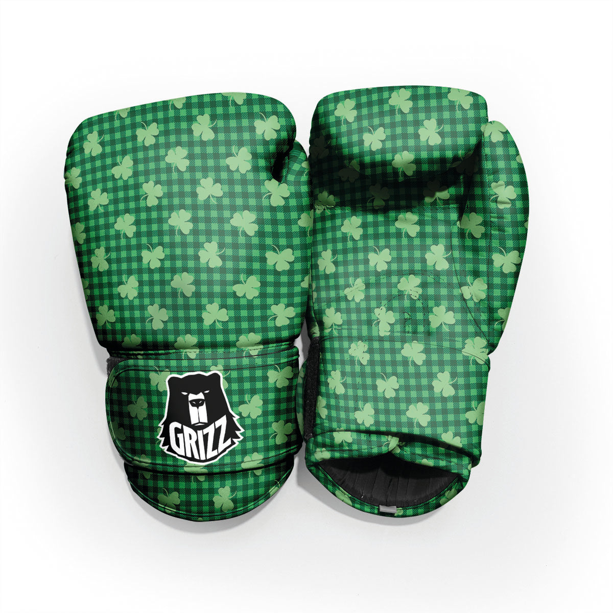 Shamrock Green Plaid Print Pattern Pro Boxing Glove