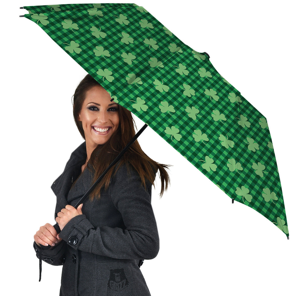 Shamrock Green Plaid Print Pattern Umbrella-grizzshop