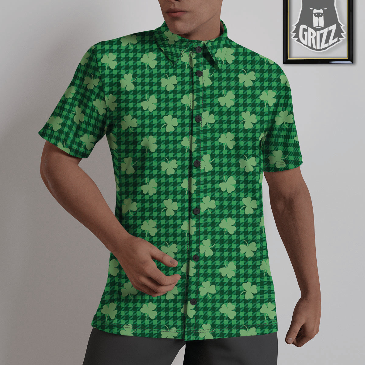 Shamrock Green Plaid Print Pattern Untucked Shirts-grizzshop