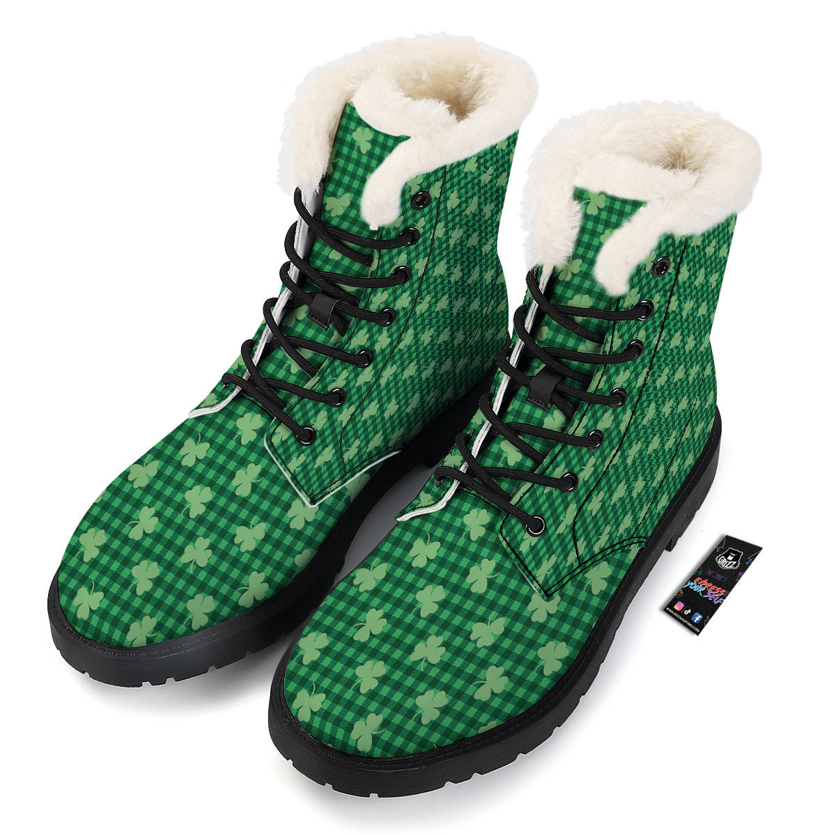 Shamrock Green Plaid Print Pattern Winter Boots-grizzshop