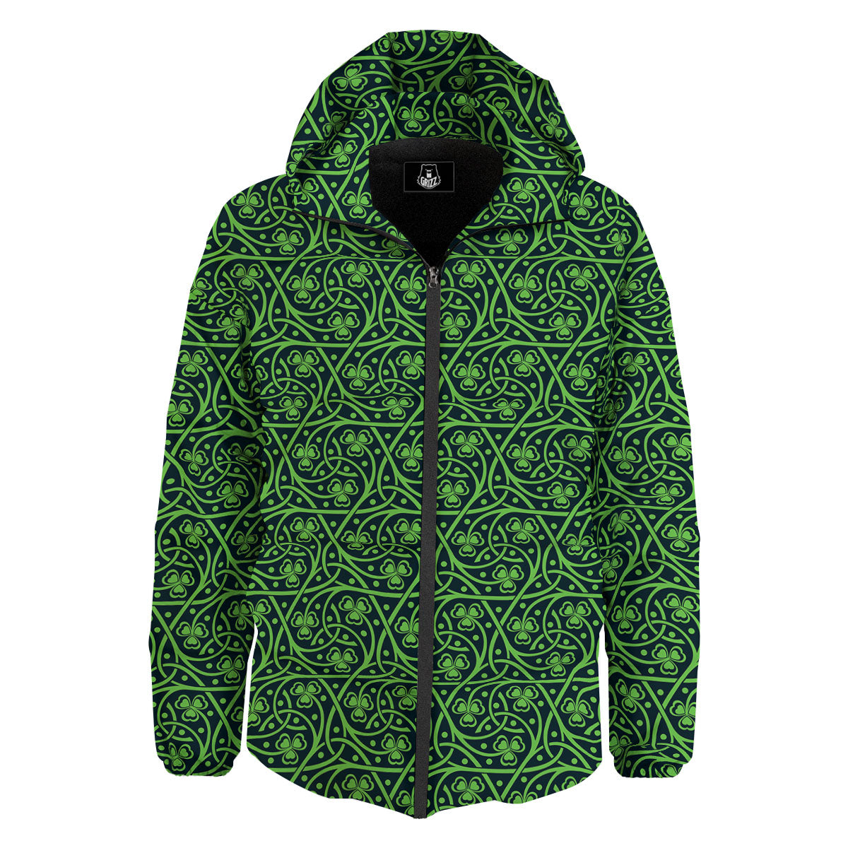 Shamrock Irish Print Pattern Down Jacket-grizzshop