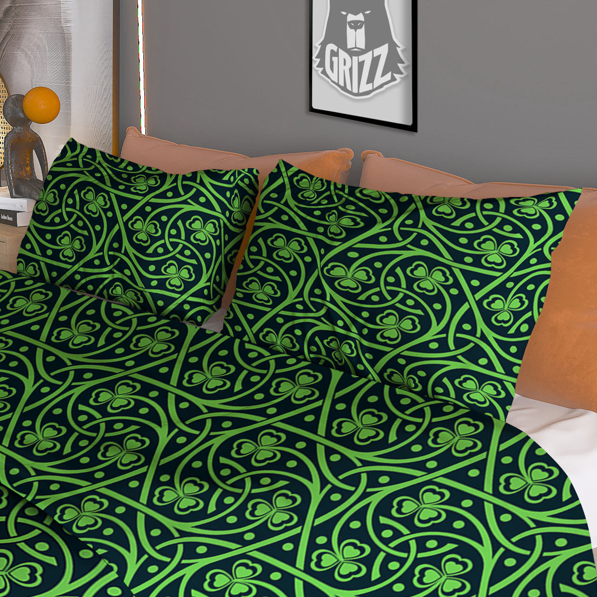 Shamrock Irish Print Pattern Duvet Cover Bedding Set