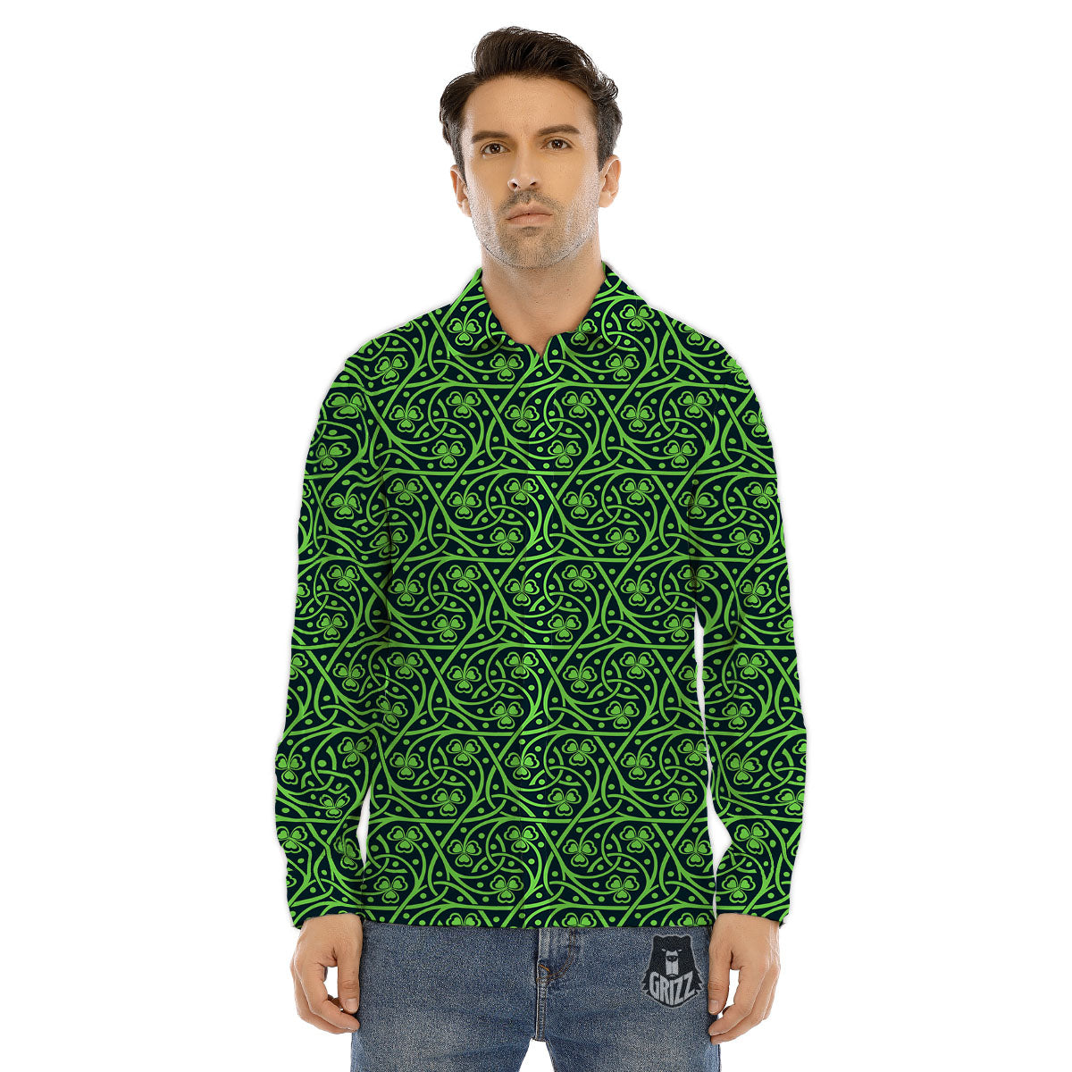 Shamrock Irish Print Pattern Men's Dress Shirts-grizzshop