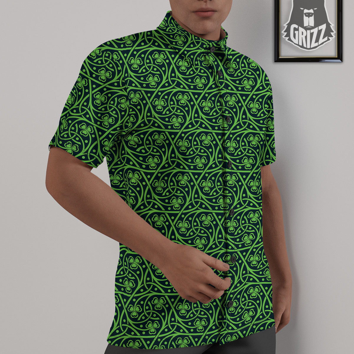 Shamrock Irish Print Pattern Untucked Shirts-grizzshop
