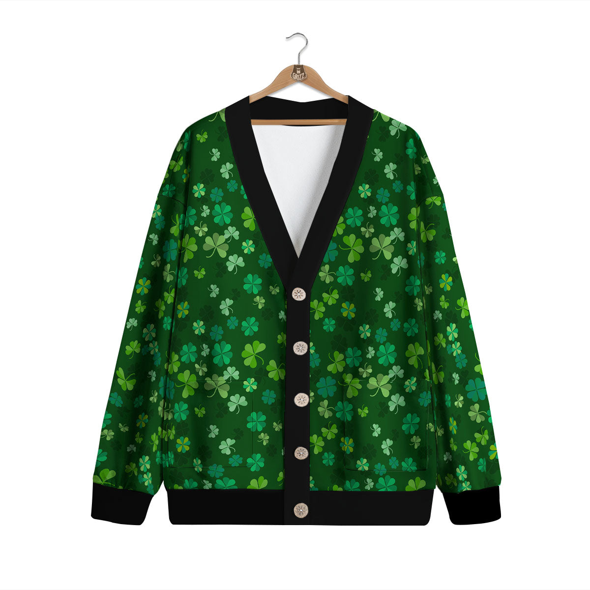 Shamrock Leaf Green Print Pattern Cardigan-grizzshop