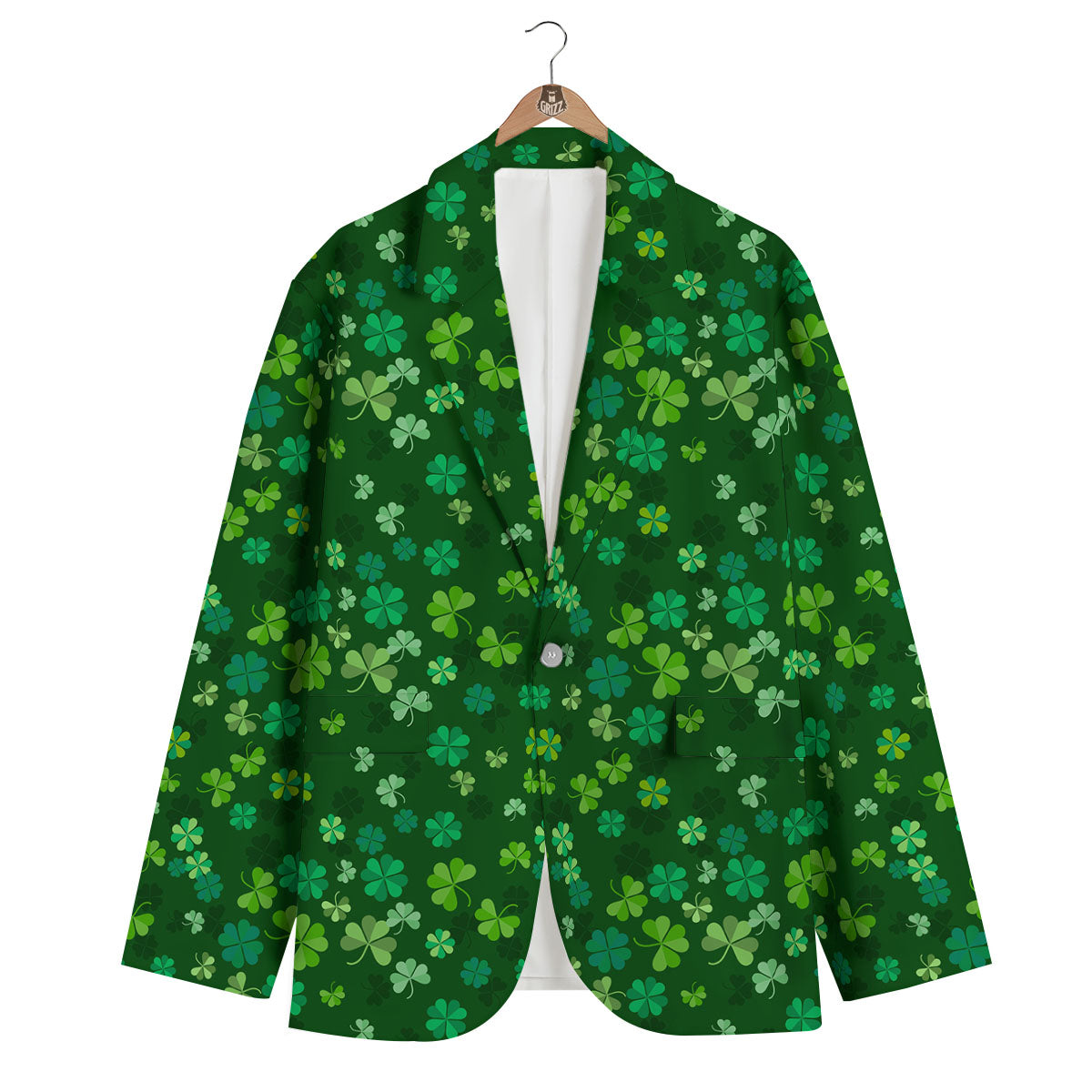Shamrock Leaf Green Print Pattern Men's Blazer-grizzshop