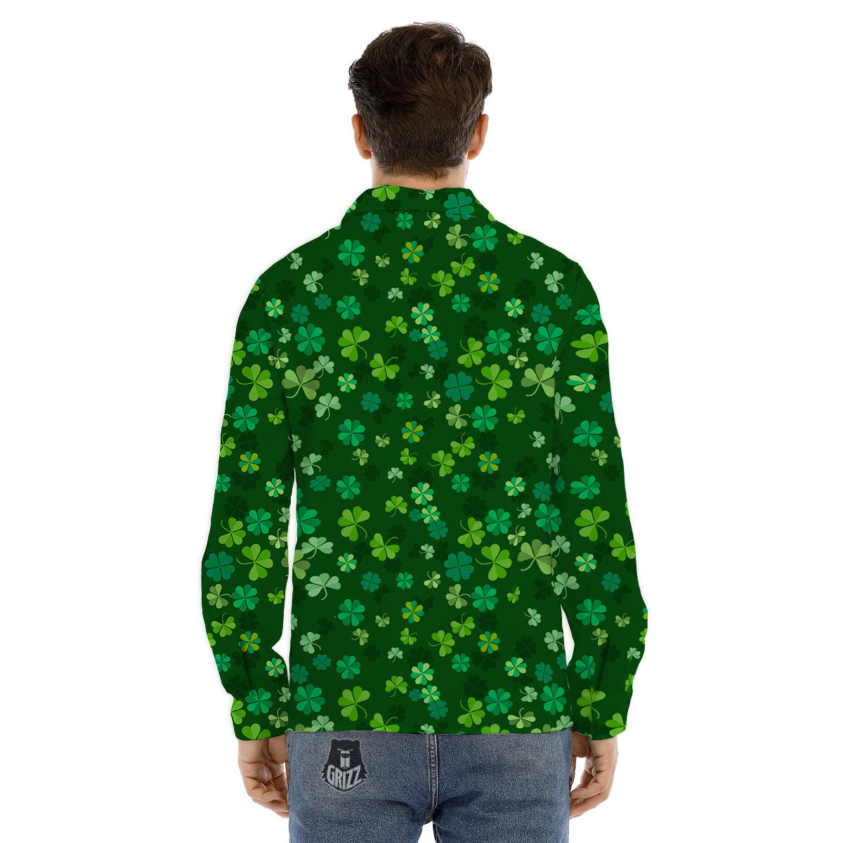 Shamrock Leaf Green Print Pattern Men's Dress Shirts-grizzshop