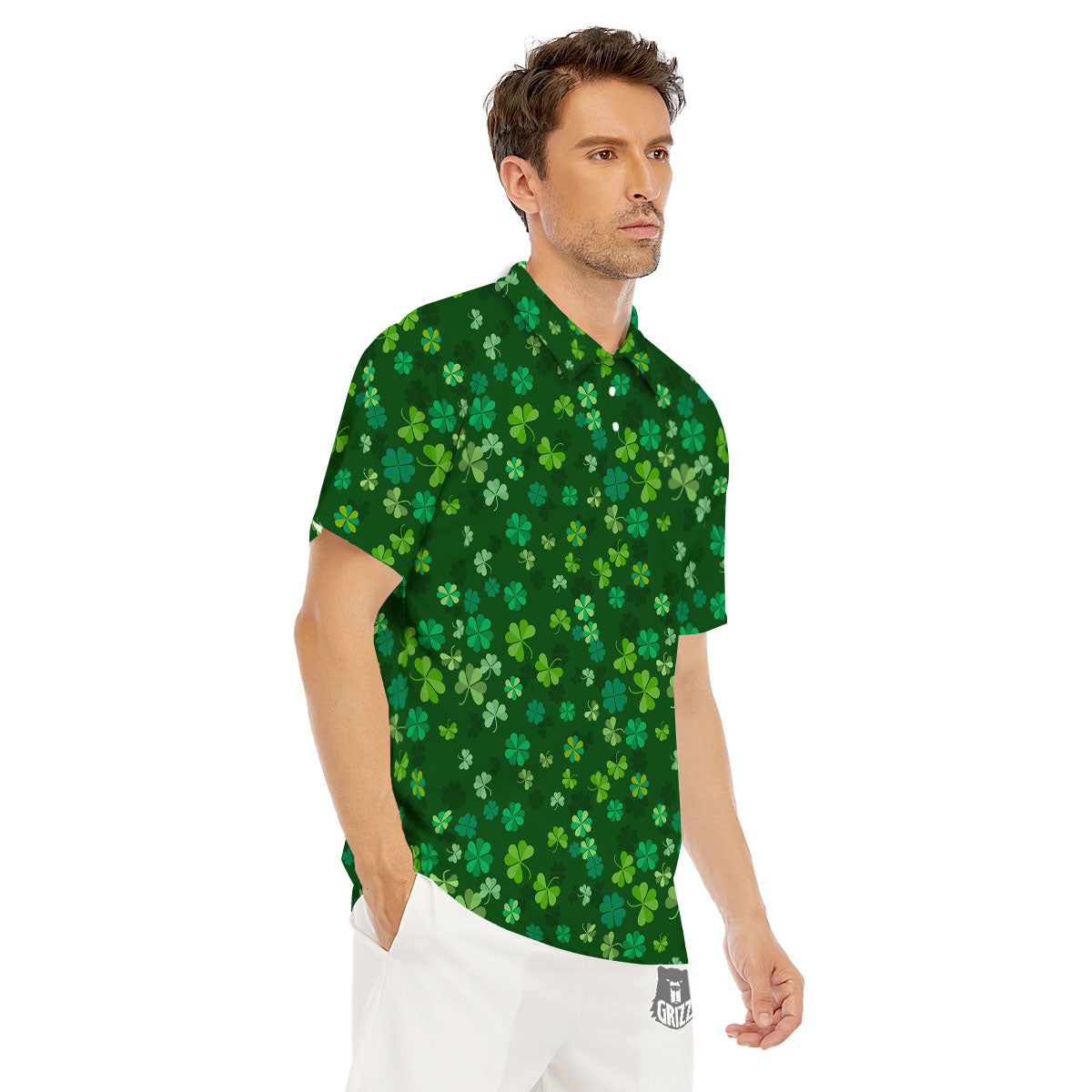 Shamrock Leaf Green Print Pattern Men's Golf Shirts-grizzshop