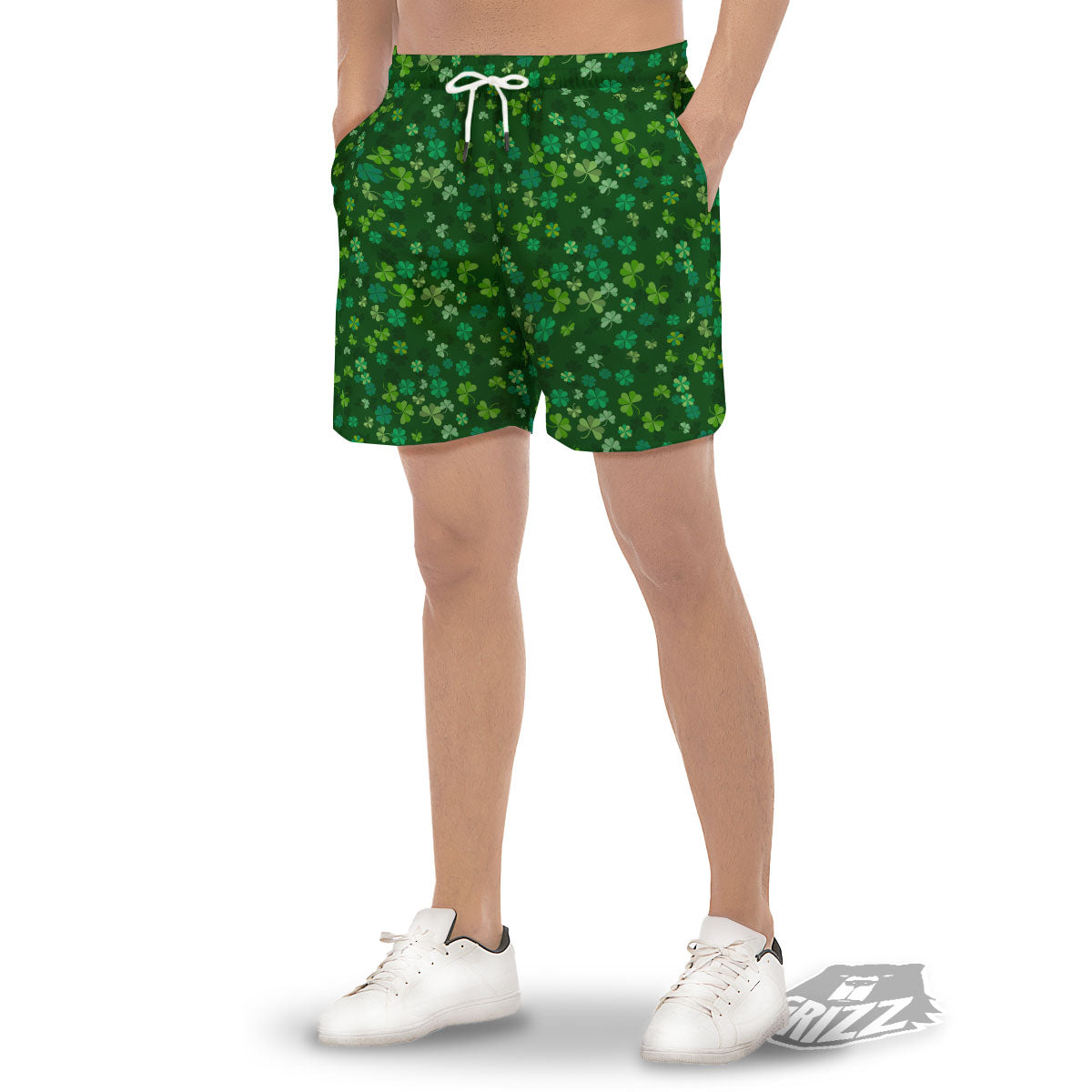 Shamrock Leaf Green Print Pattern Men's Gym Shorts-grizzshop
