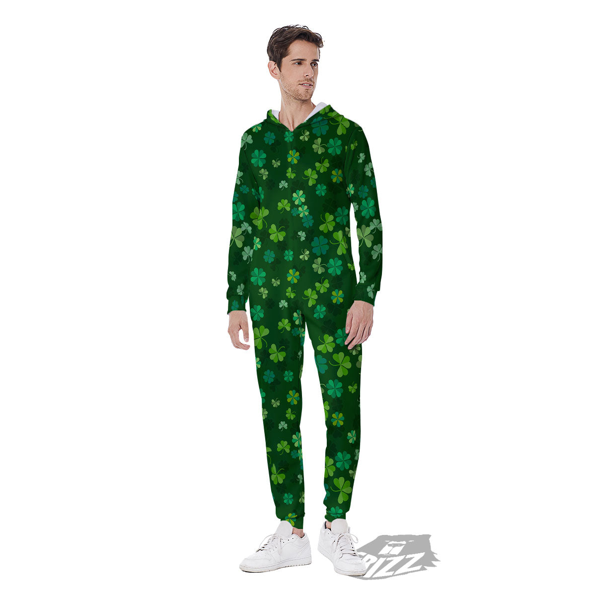 Shamrock Leaf Green Print Pattern Men's Jumpsuit-grizzshop